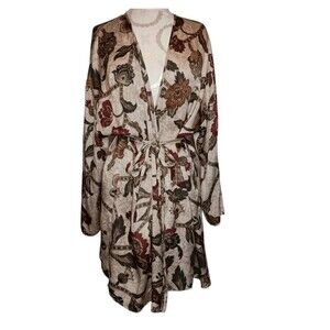 VTG Victoria’s Secret Gold Label Silk Kimono Robe Floral Brown Rust Size M / L